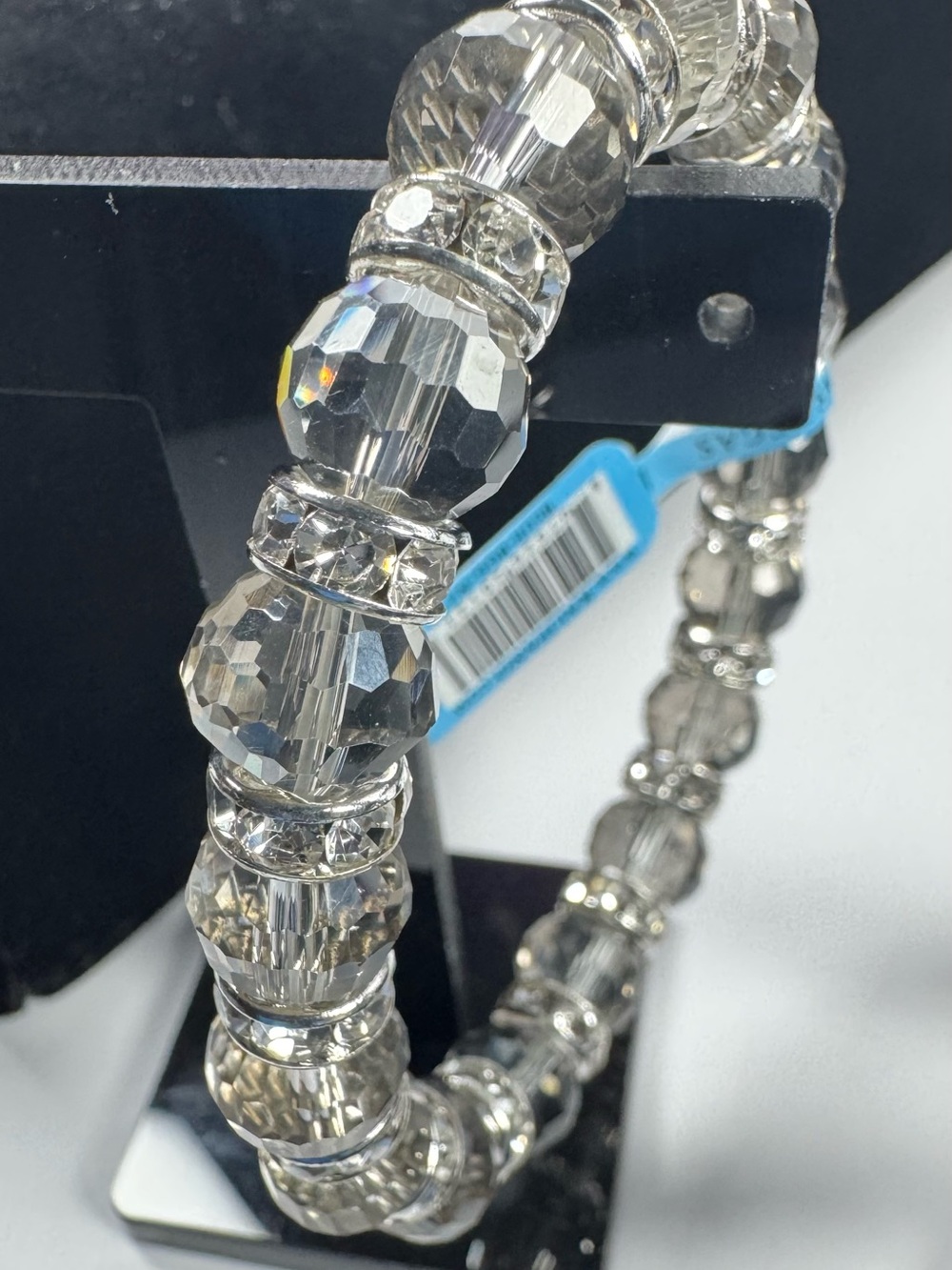 NWT Alexander Kalifano Clear Crystal Bead Stretch Bracelet with Silver Accents